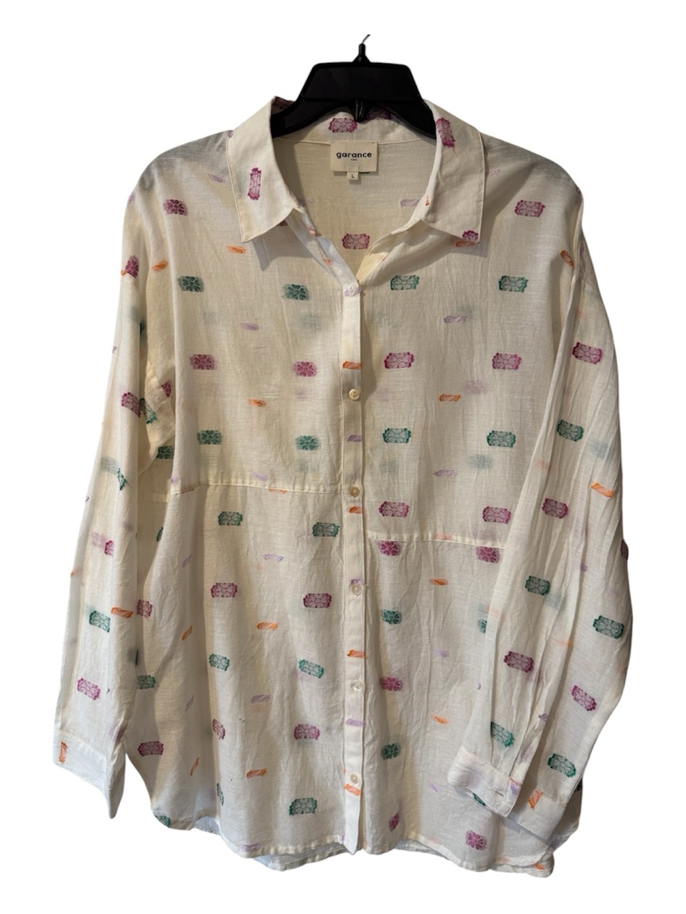 Paris Cream Printed Button-Down Blouse